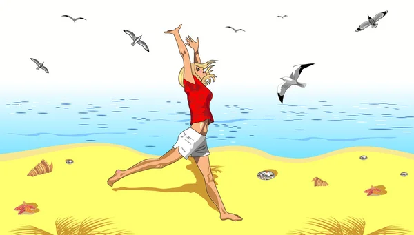 Girl running on the beach — Stock Vector