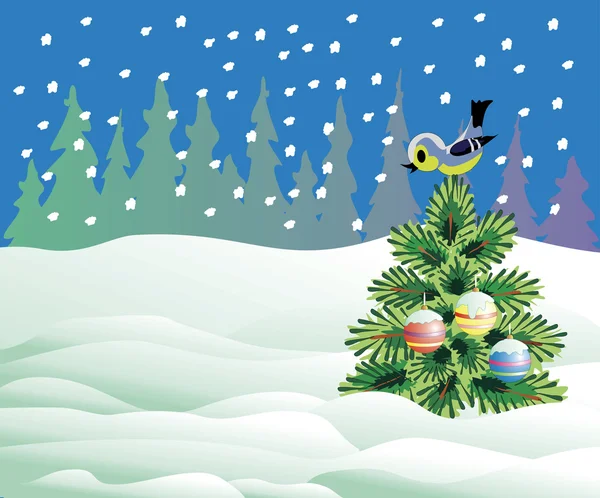 Pájaro en árbol de Navidad — Archivo Imágenes Vectoriales