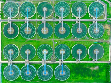 aerial view sewage treatment plant near downtown