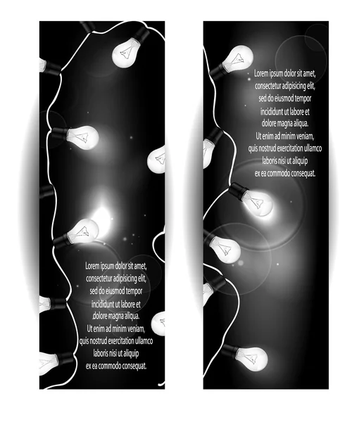 Bannières vectorielles monochromes avec guirlande d'ampoules — Image vectorielle