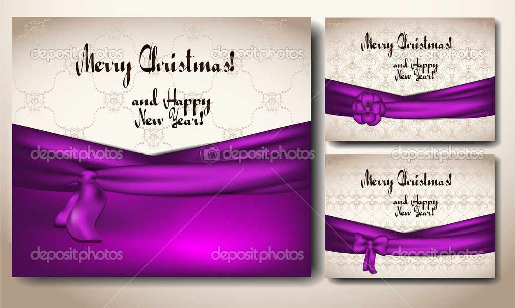 Christmas cards with violet ribbons