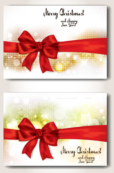 Set of banners with red ribbons