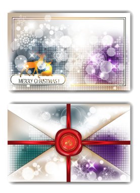 kar taneleri, yıldız ve geyikler Noel zarf