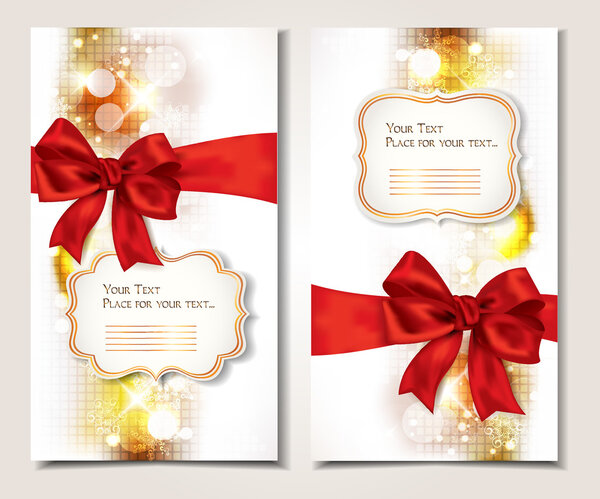 Set of banners with red ribbons