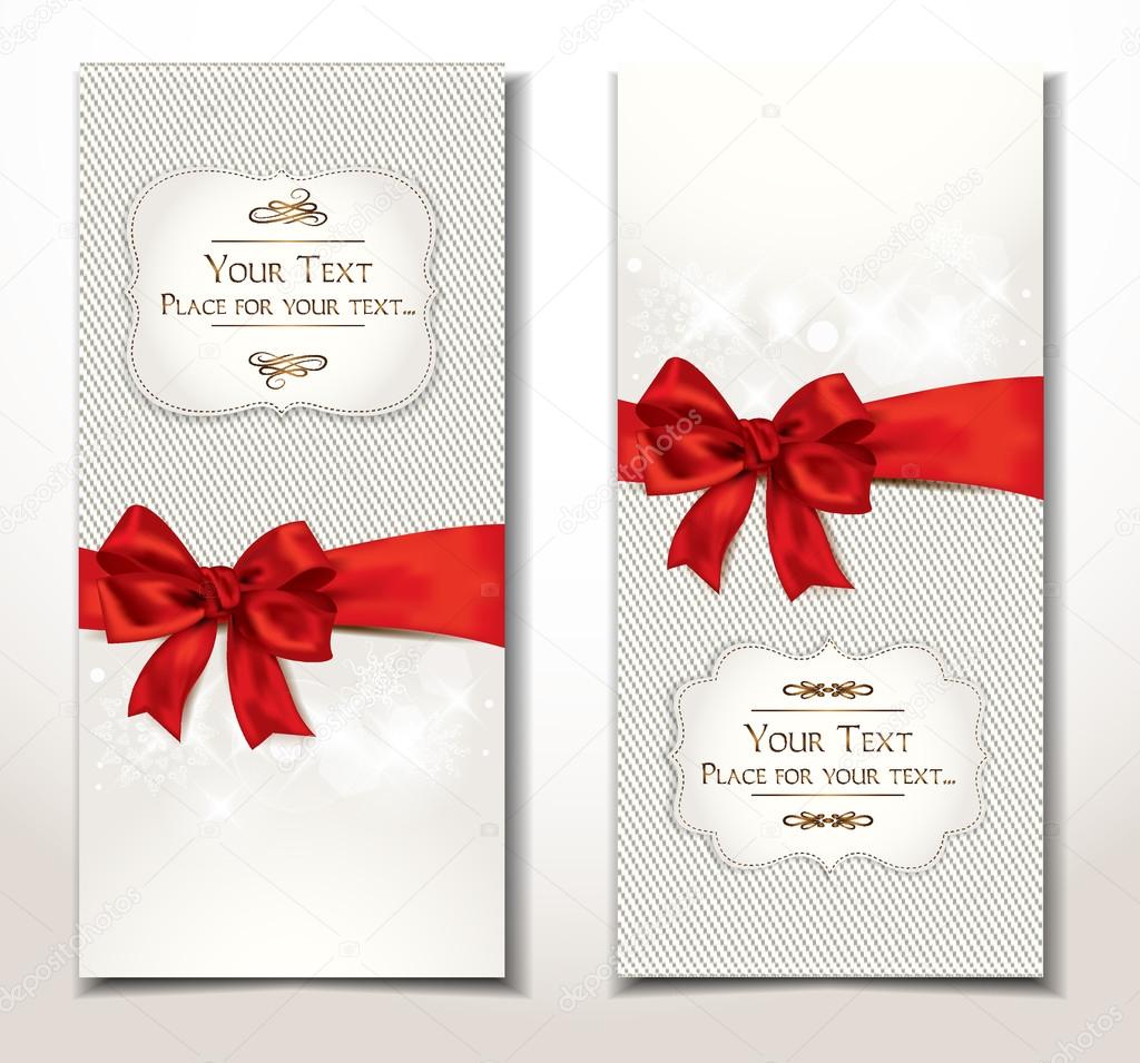 Vector fabric textile banners with red bow