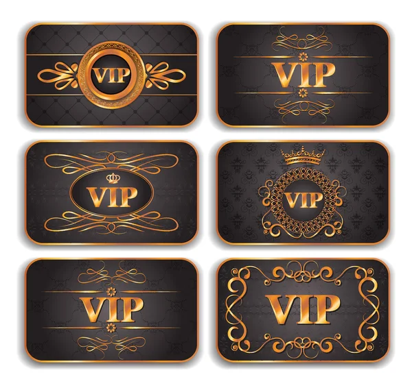 Set of VIP gold cards with floral pattern — Stock Vector