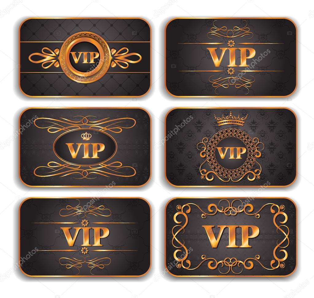 Set of VIP gold cards with floral pattern