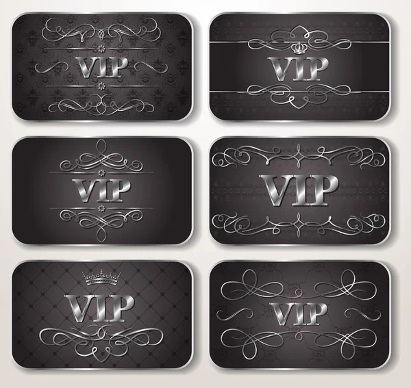 Set of silver VIP cards with floral pattern — Stock Vector