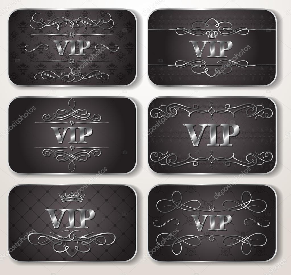 Set of silver VIP cards with floral pattern