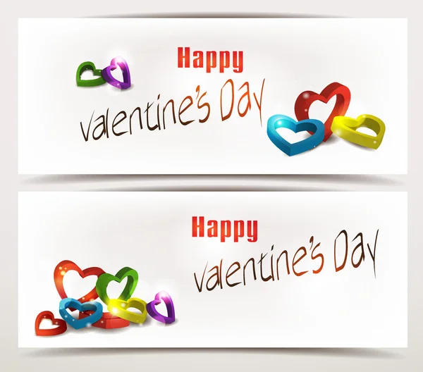 Holiday abstract banners with colorful 3D hearts — Stock Vector