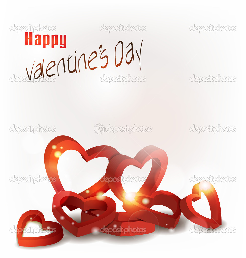 Holiday background with 3D red hearts