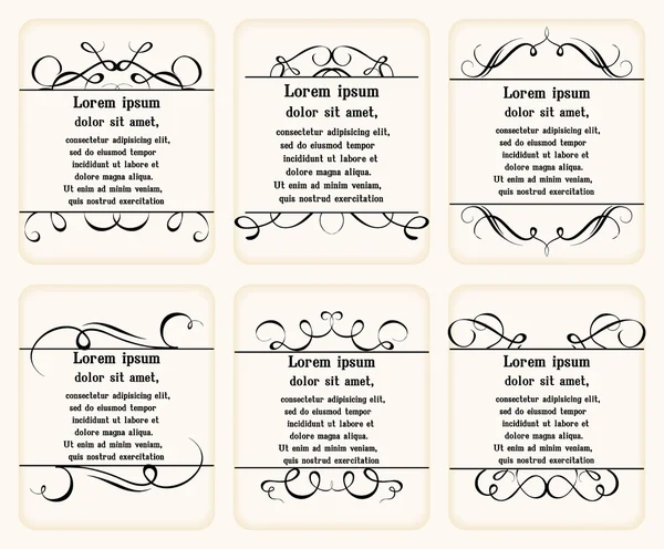 Tarjetas monocromas retro con elementos caligráficos y lugar para texto — Vector de stock