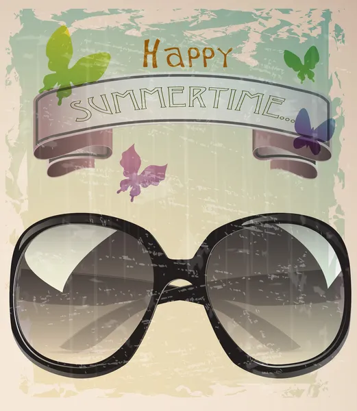 Vector summer poster with sunglasses and butterflies — Stock Vector