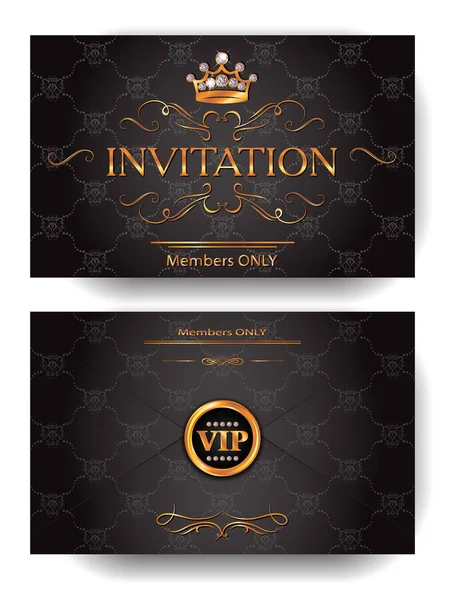 Davetiye VIP zarf ile altın tasarım öğeleri ve taç — Stok Vektör