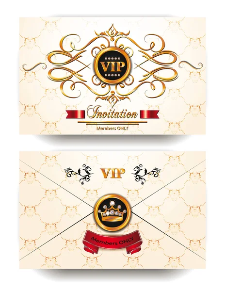 Envelope de elegante convite vip com elementos de design floral dourado — Vetor de Stock