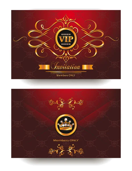 Envelope de vip elegante convite vermelho com elementos de design dourado — Vetor de Stock