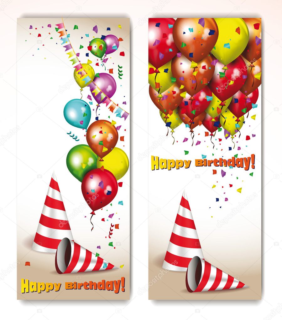 Birthday holiday banners with colorful balloons and decoration