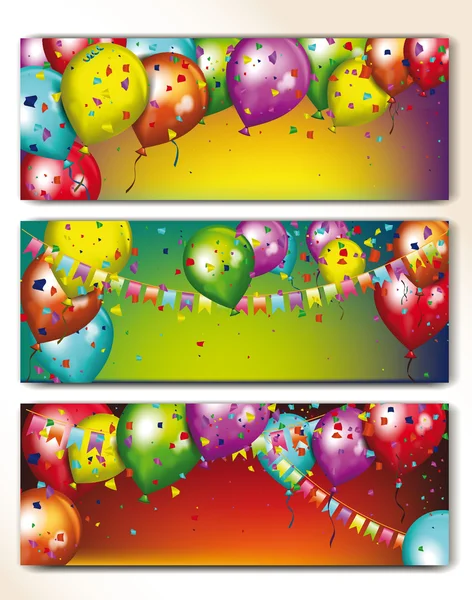 Holiday banners with colorful balloons and garland — Stok Vektör