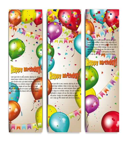 Святкові банери з різнокольоровими повітряними кульками — стоковий вектор