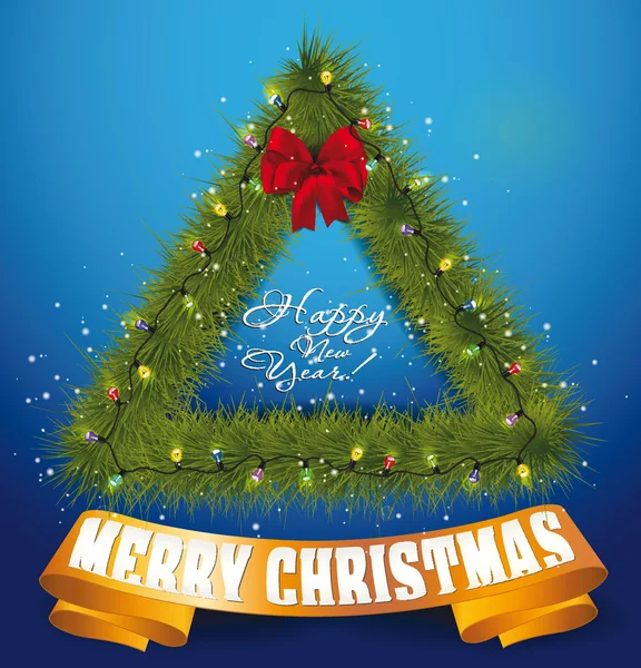 Kartkę z życzeniami z Boże Narodzenie drzewo gałąź, garland i miejsce dla tekstu — Wektor stockowy