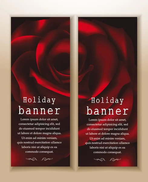 Vackra banners med röd ros på backgound — Stock vektor