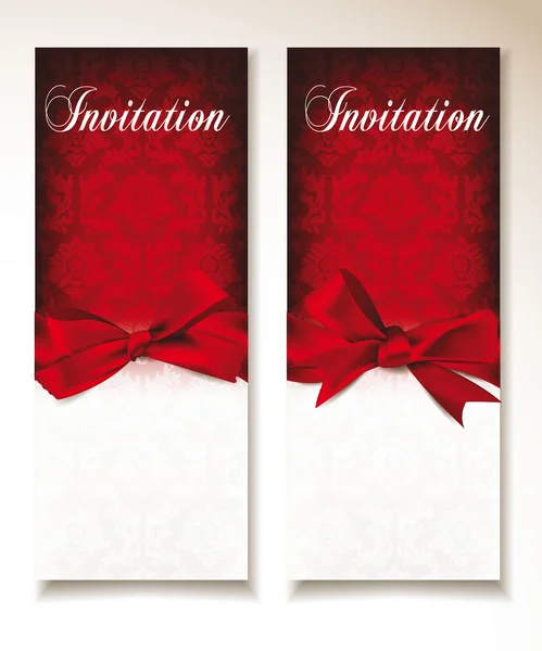 Cartões de convite elegante com laços vermelhos — Vetor de Stock