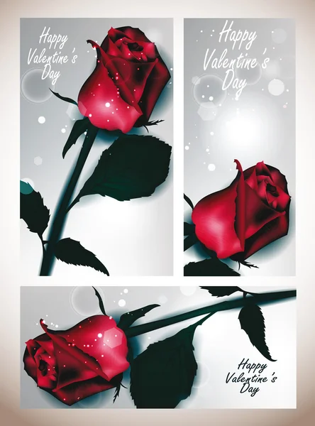 Κομψό διακοπές κάρτες με κόκκινο ρεαλιστική κόκκινο τριαντάφυλλο — Διανυσματικό Αρχείο