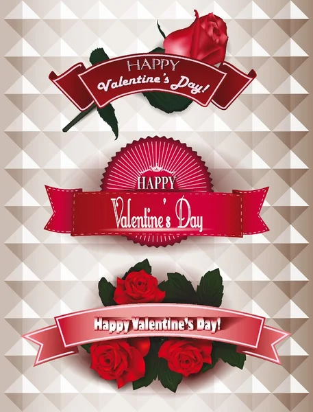 Conjunto de cintas feliz día de San Valentín con flores — Archivo Imágenes Vectoriales