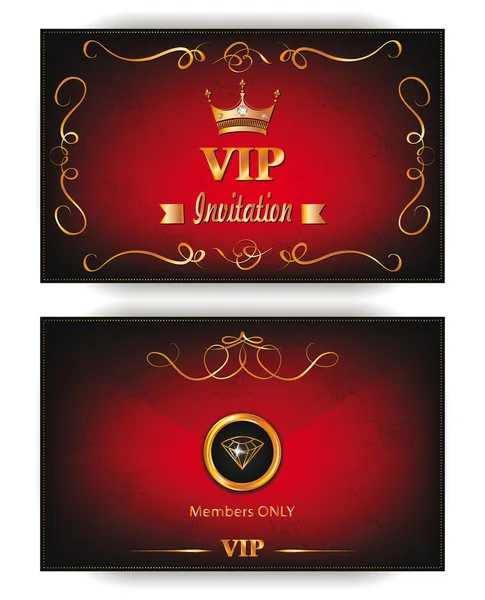 Sobre de vip la invitación elegante con elementos de diseño oro sobre fondo rojo — Archivo Imágenes Vectoriales