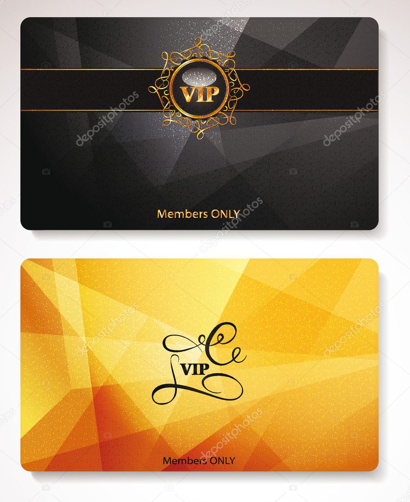 Set of gold Vip cards with the abstract background