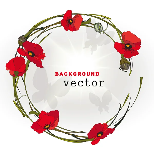 Red poppy flowers frame on white background. Vector illustration — Stock Vector