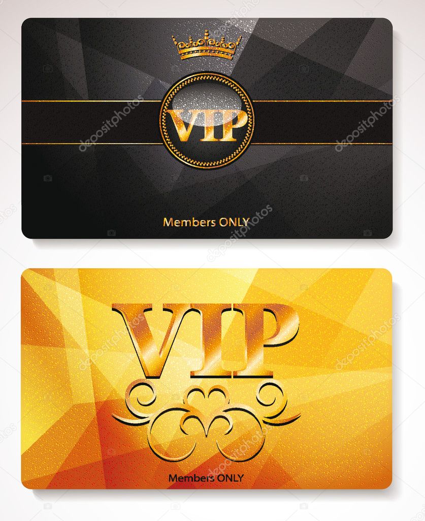 Set of gold Vip cards with the abstract background and floral elements