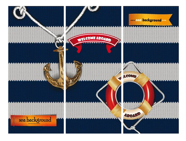 Banners op de achtergrond van de zee met de anker vormige hanger — Stockvector