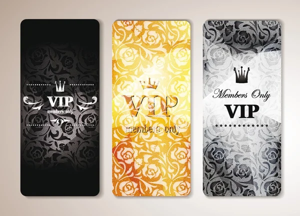 SET OF VIP BANNERS WITH FLORAL DESIGN ELEMENTS — Stock Vector