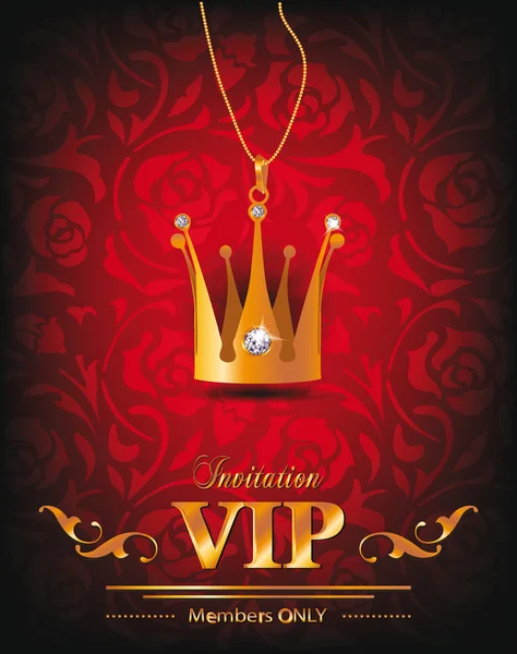 Fundo VIP com coroa de ouro em forma de pingente com diamantes sobre o fundo vermelho —  Vetores de Stock