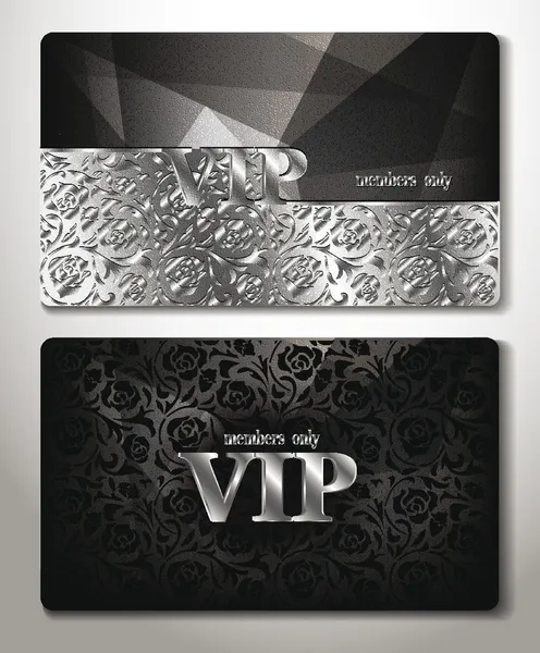 VIP CARDS WITH PLATINUM FLORAL DESIGN ELEMENTS — Stock Vector