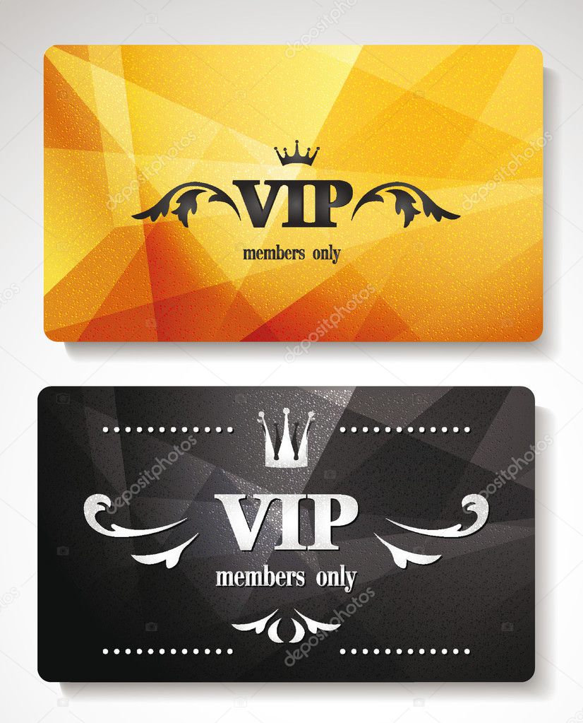 Set of gold vip cards with abstract background with floral elements