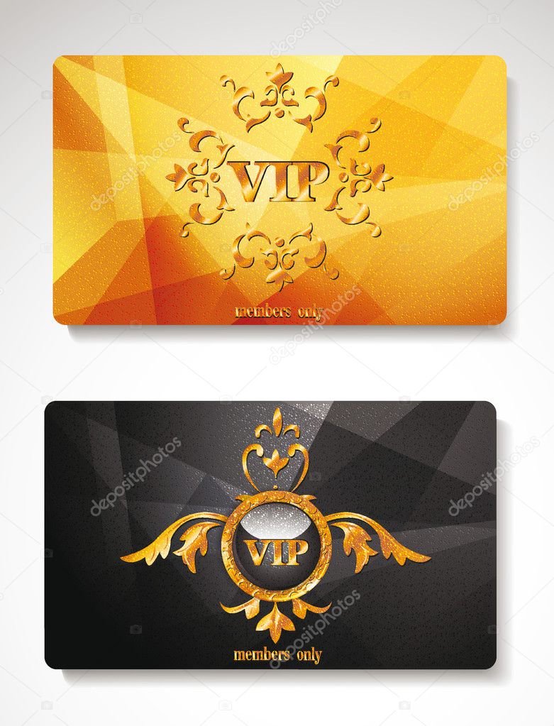 Set of gold vip cards with abstract background