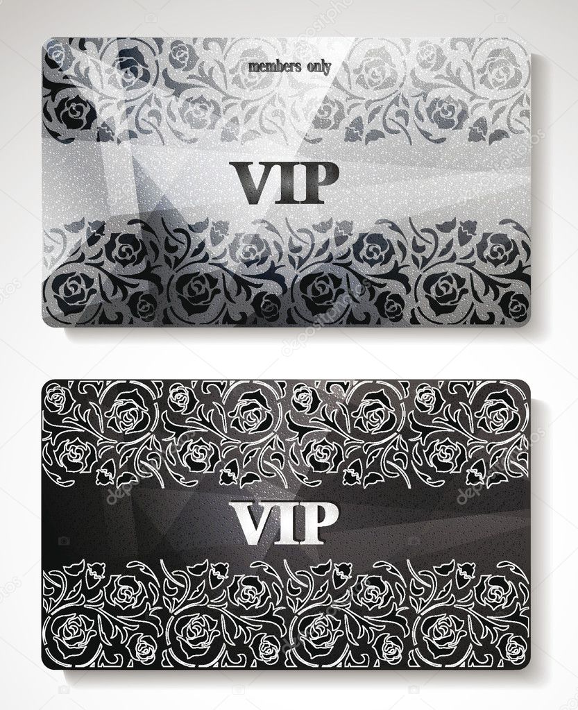 SET OF VIP CARDS WITH PLATINUM FLORAL DESIGN ELEMENTS