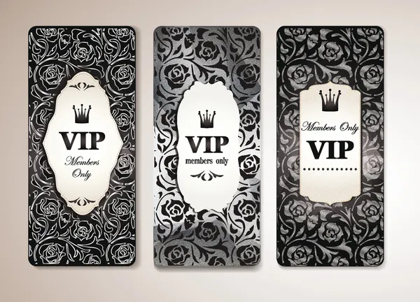 Set di banner di vip argento elegante con elementi di design floreale — Vettoriale Stock