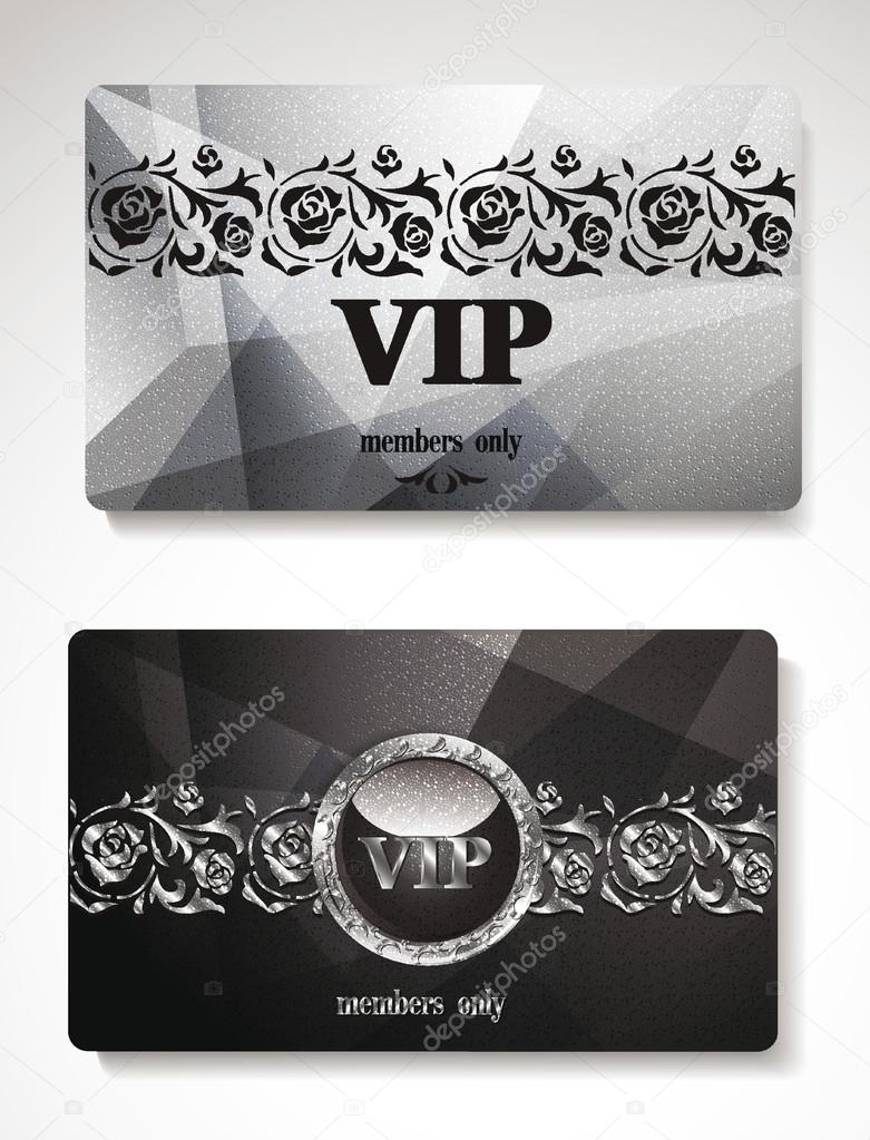Set of silver vip cards  with floral elements
