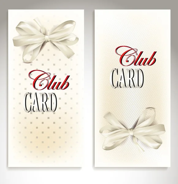 Conjunto de cartões de clube vip com fundo bege e fita de seda —  Vetores de Stock