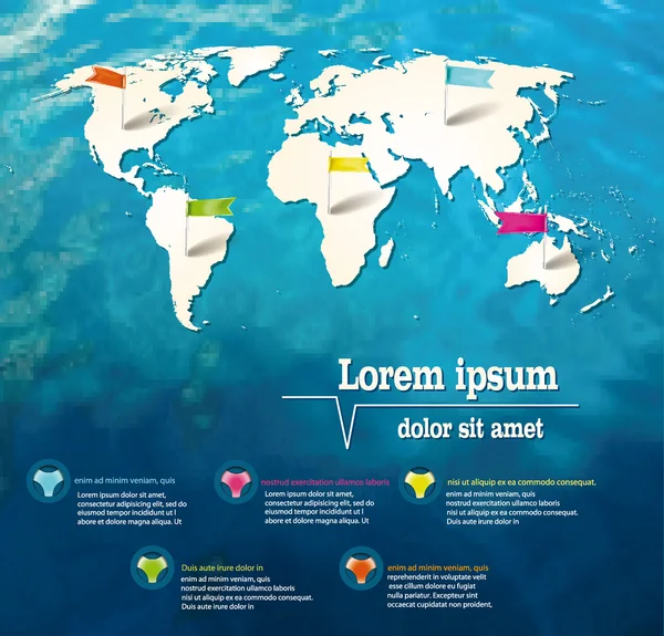 Infografía de plantilla de mapa mundial con el fondo del mar — Archivo Imágenes Vectoriales