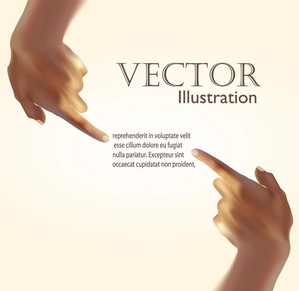 Las manos muestran el dedo índice del texto. Ilustración vectorial — Vector de stock