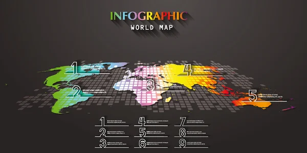 Mapa del mundo colorido infografía con iconos web — Vector de stock