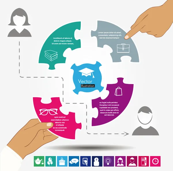 Infographie cercle puzzle avec éléments de design éducation — Image vectorielle