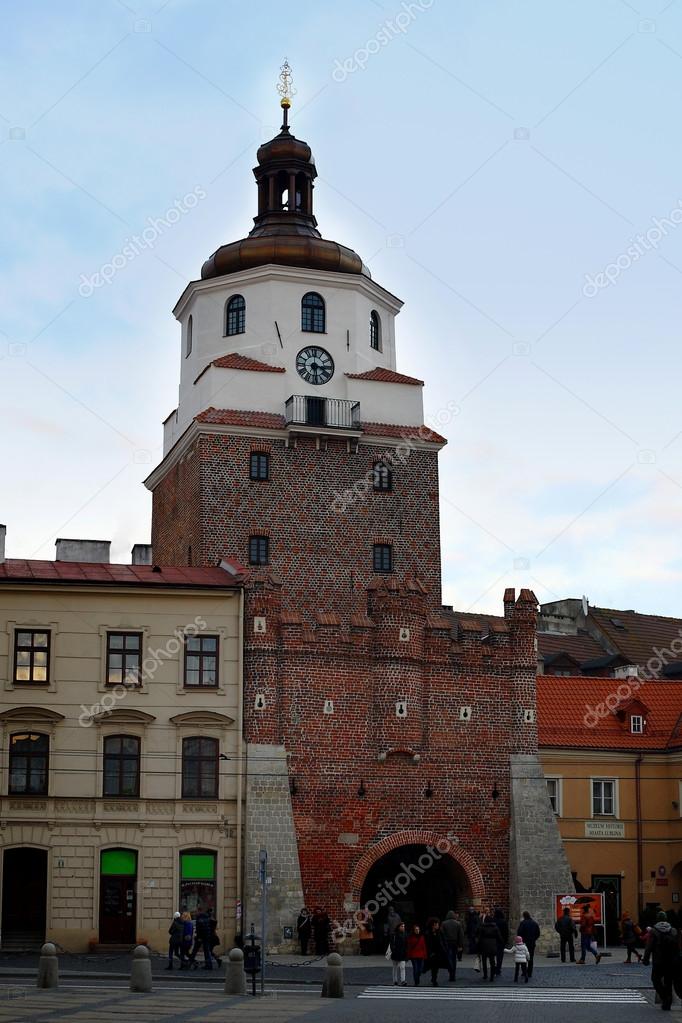 Old redbrick tower in Lublin, Brama Krakowska, Poland