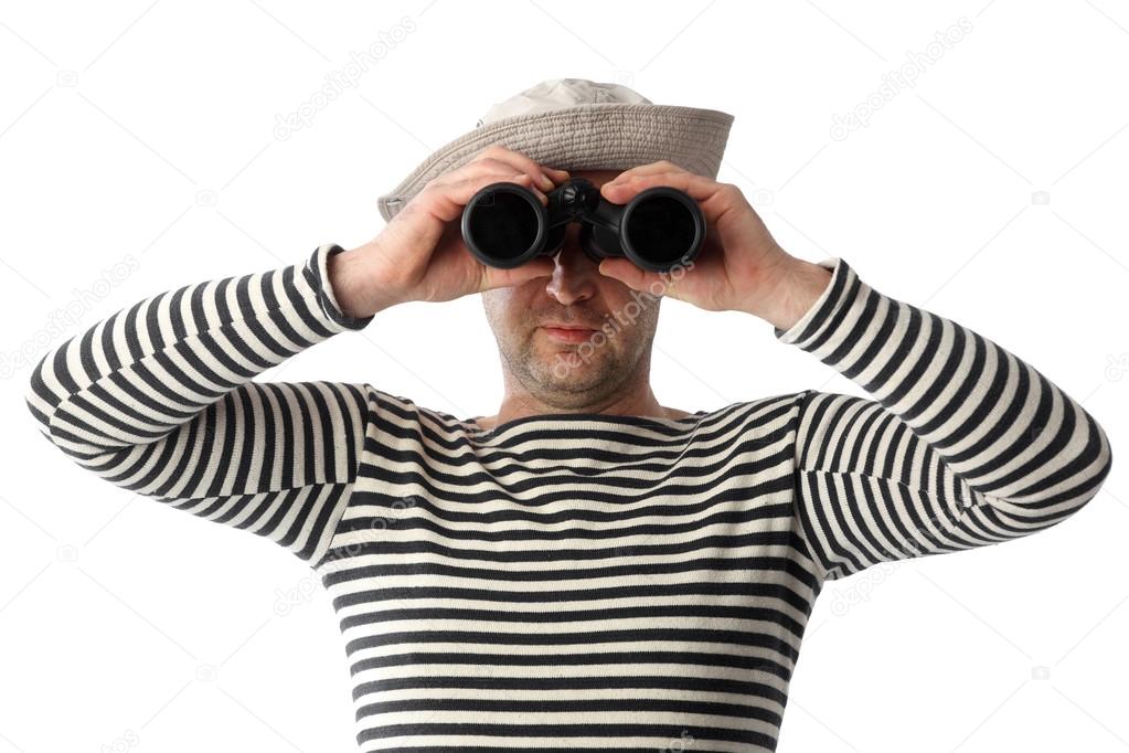 sailor with binoculars on the white background