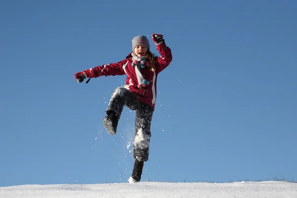 Playing in snow, snow jump — Stock Photo, Image