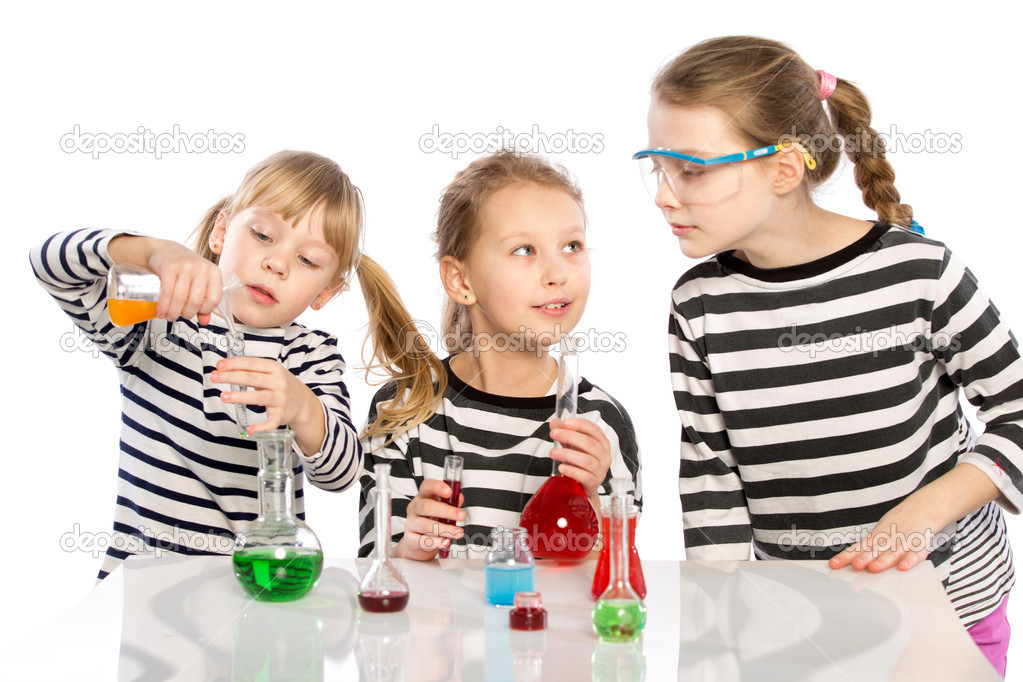children learn chemistry, work in the chemical laboratory